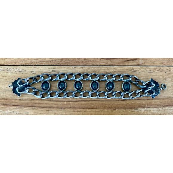 Vintage Joseff Hollywood Statement Bracelet Blue Crystals Antique Silvertone - Picture 6 of 12